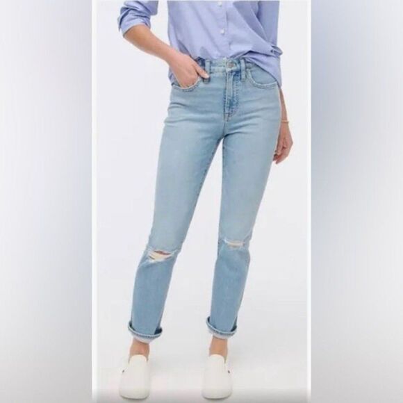 J. Crew Factory Essential Straight Distressed Jean in All Day Stretch Size 30 - Picture 2 of 12